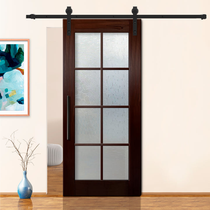 FRENCH SOLID WOOD 8 LITE SLIDING BARN DOOR WITH GLASS PANEL WDGP - 1210 - DoorDiscounter