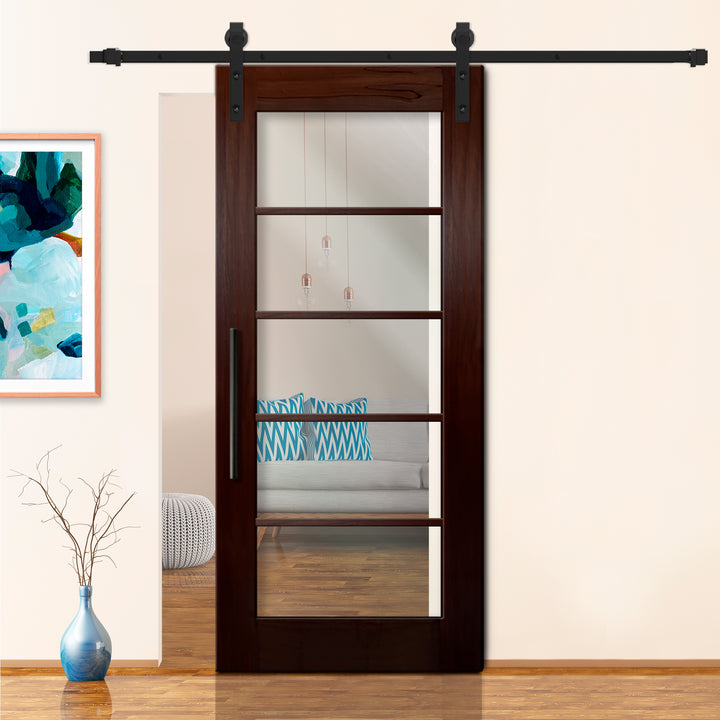 FRENCH SOLID WOOD 5 LITE SLIDING BARN DOOR WITH GLASS PANEL WDGP - 1211 - DoorDiscounter