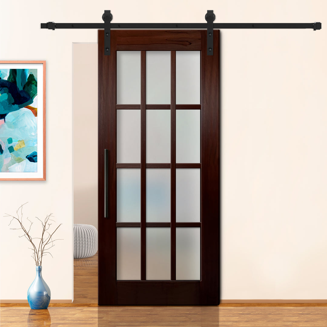 FRENCH SOLID WOOD 9 LITE SLIDING BARN DOOR WITH GLASS PANEL WDGP - 1213 - DoorDiscounter