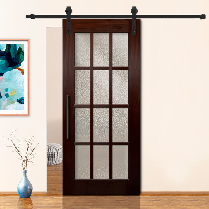 FRENCH SOLID WOOD 9 LITE SLIDING BARN DOOR WITH GLASS PANEL WDGP - 1213 - DoorDiscounter