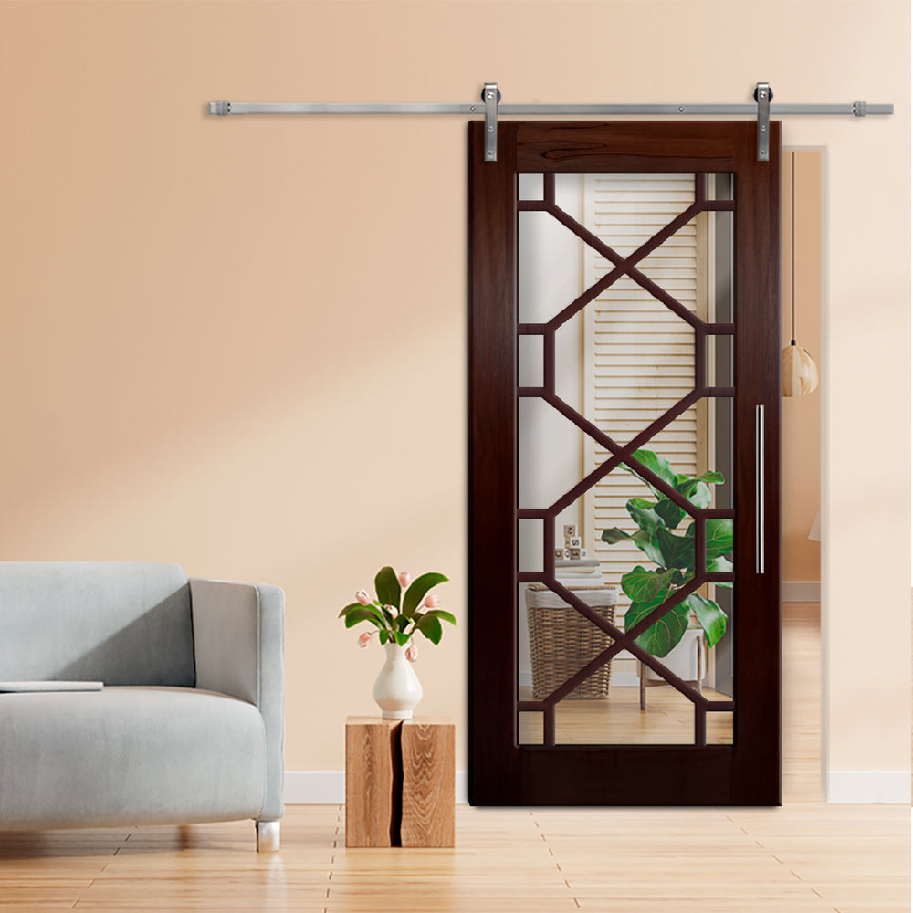 18 LITE SOLID WOOD SLIDING BARN DOOR WITH MIRROR PANEL SWSD - 1199 - DoorDiscounter