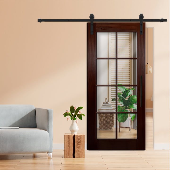 8 LITE SOLID WOOD SLIDING BARN DOOR WITH MIRROR PANEL SWSD - 1193 - DoorDiscounter