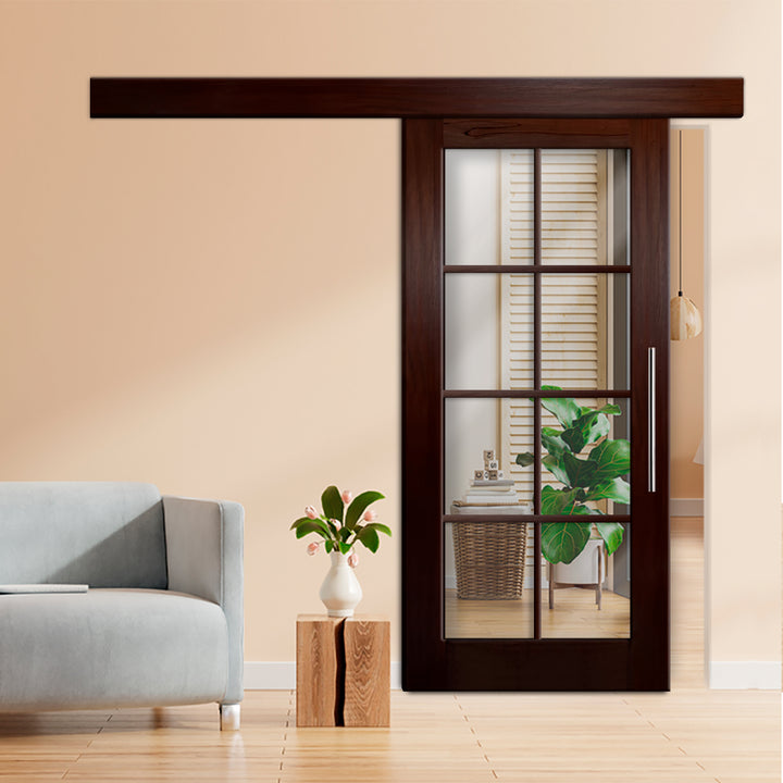 8 LITE SOLID WOOD SLIDING BARN DOOR WITH MIRROR PANEL SWSD - 1193 - DoorDiscounter