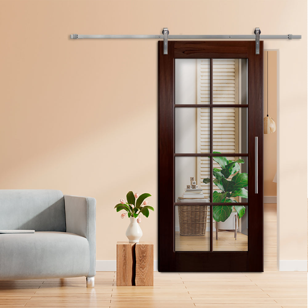 8 LITE SOLID WOOD SLIDING BARN DOOR WITH MIRROR PANEL SWSD - 1193 - DoorDiscounter