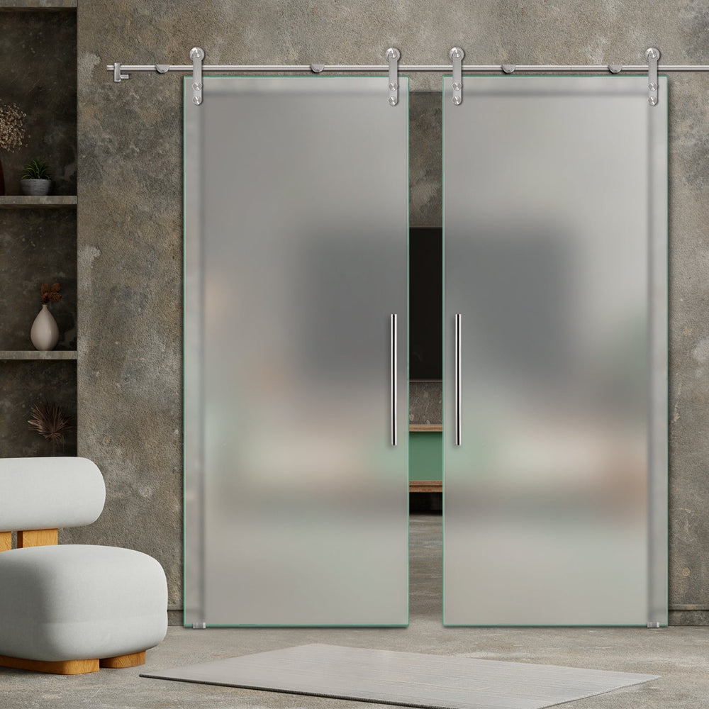 DOUBLE GLASS SLIDING BARN DOOR WITH DESIGN V1000 DSBD - 0361 - DoorDiscounter