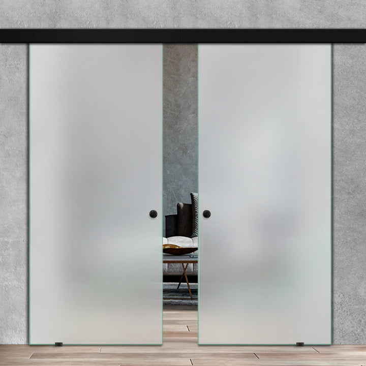 Double Sliding Glass Barn Door  Loft Style A100 LSBD - 0362 - DoorDiscounter