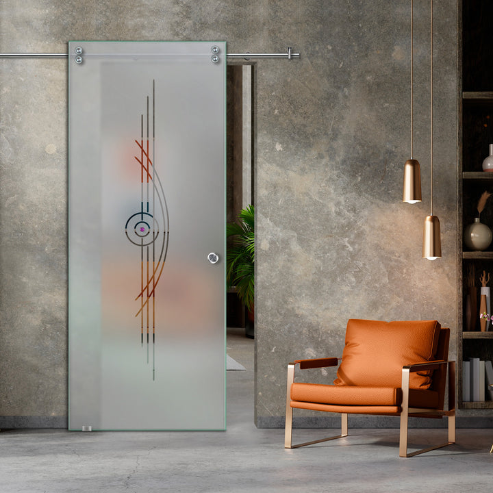 56" x 101" (Ready to Ship) Sliding Glass Barn Door with Faceted Stone | Semi-Private | ++Liquidation Sale++