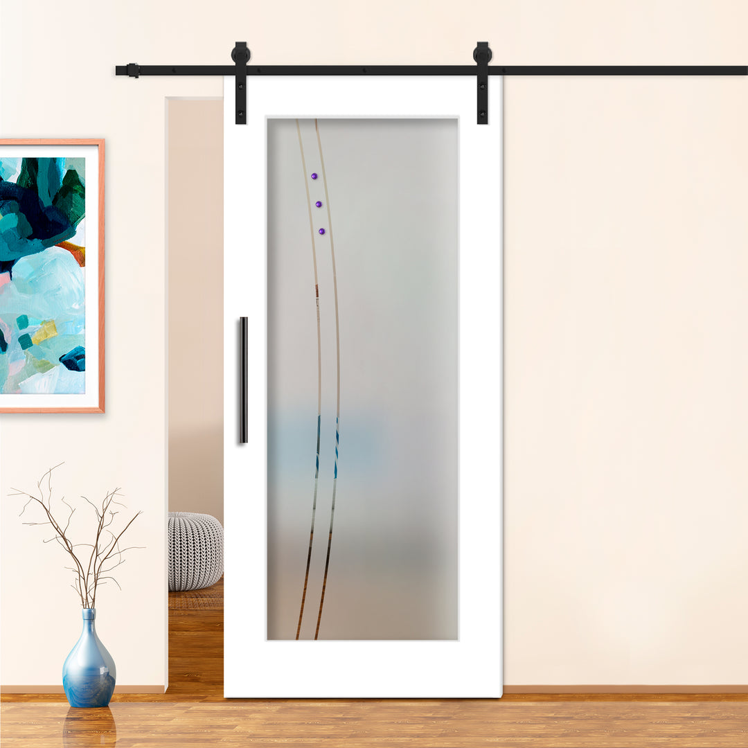 32" x 84" (Ready to Ship) Sliding Barn Door with Frosted Design & Faceted Stone | ++Liquidation Sale++ - DoorDiscounter