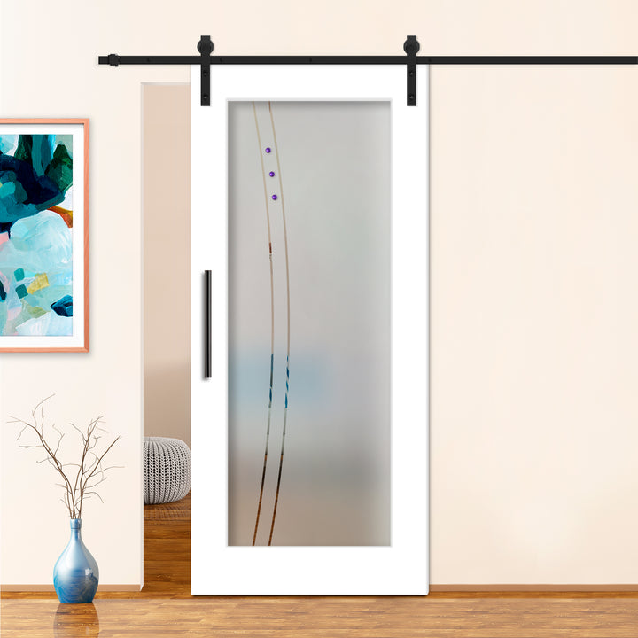 32" x 84" (Ready to Ship) Sliding Barn Door with Frosted Design & Faceted Stone | ++Liquidation Sale++ - DoorDiscounter