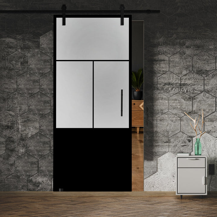 Frameless Industrial Glass Style Sliding Barn Door FIB1 - 1374 - DoorDiscounter