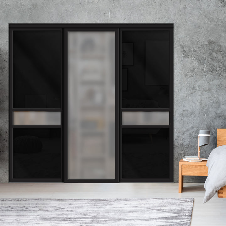 Sliding Bypass Closet Door with Glass & Mirror Panel Inserts MBSD - 3556 - DoorDiscounter