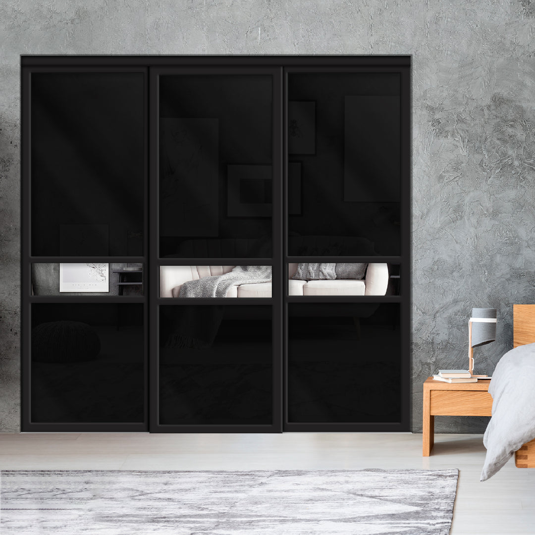 Sliding Bypass Closet Door with Glass & Mirror Panel Inserts MBSD - 3556 - DoorDiscounter