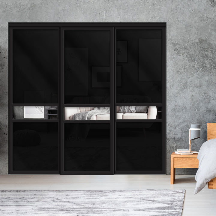 Sliding Bypass Closet Door with Glass & Mirror Panel Inserts MBSD - 3556 - DoorDiscounter