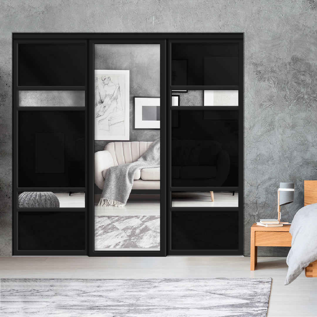 Sliding Bypass Closet Door with Glass & Mirror Panel Inserts MBSD - 3556 - DoorDiscounter