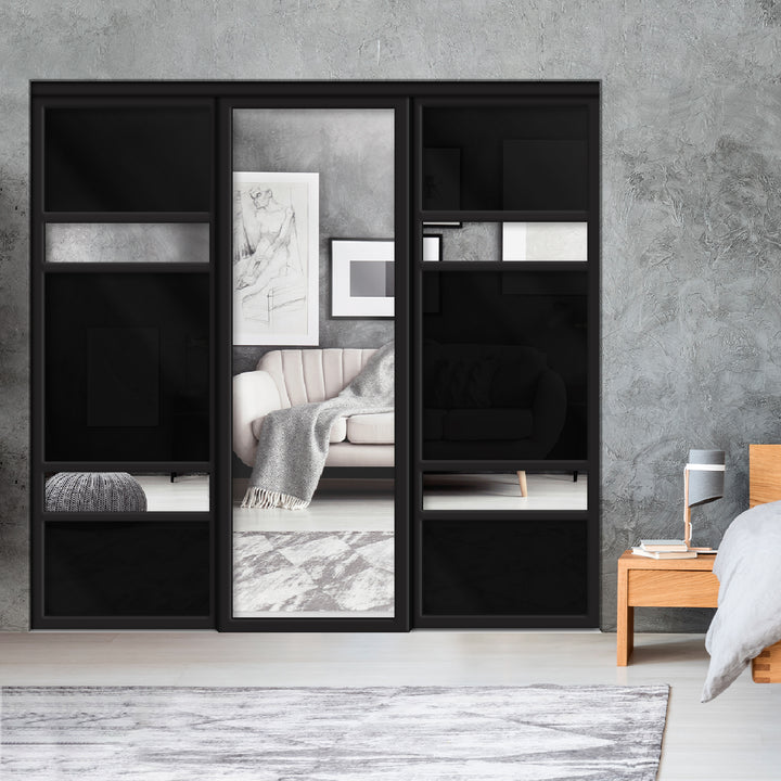 Sliding Bypass Closet Door with Glass & Mirror Panel Inserts MBSD - 3556 - DoorDiscounter