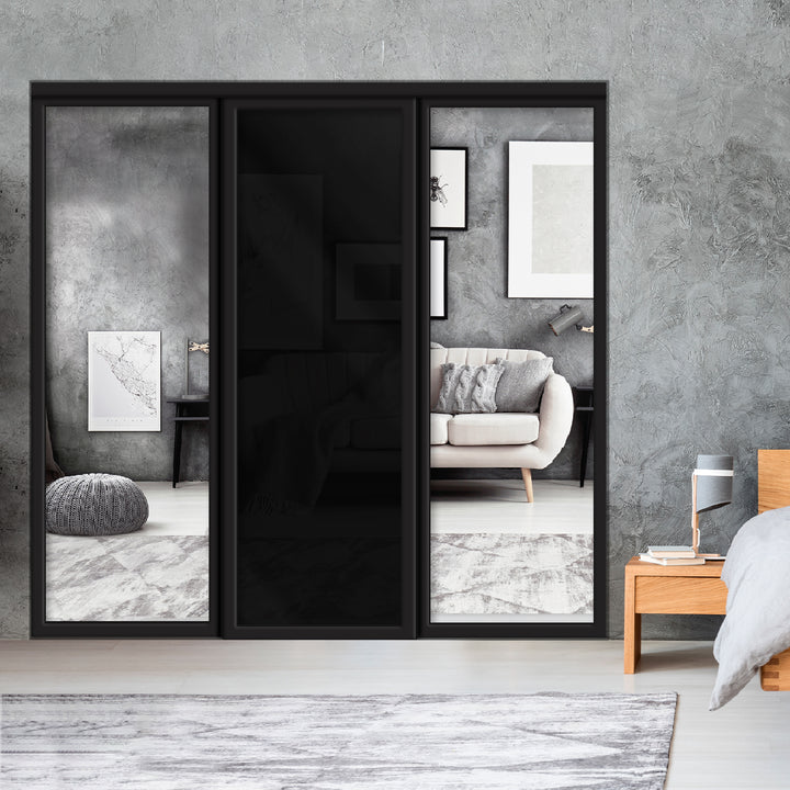 Sliding Bypass Closet Door with Glass & Mirror Panel Inserts MBSD - 3556 - DoorDiscounter