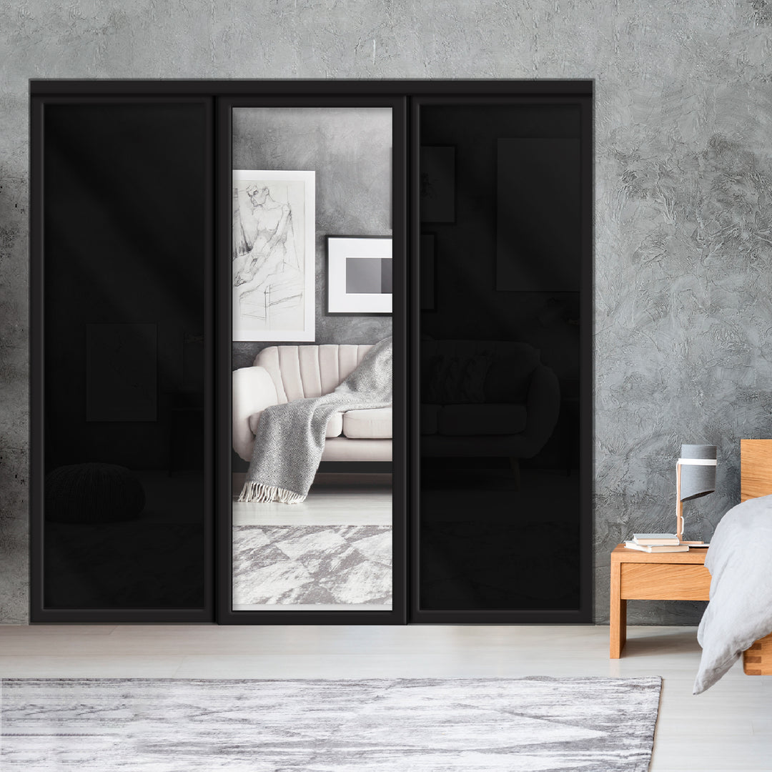 Sliding Bypass Closet Door with Glass & Mirror Panel Inserts MBSD - 3556 - DoorDiscounter