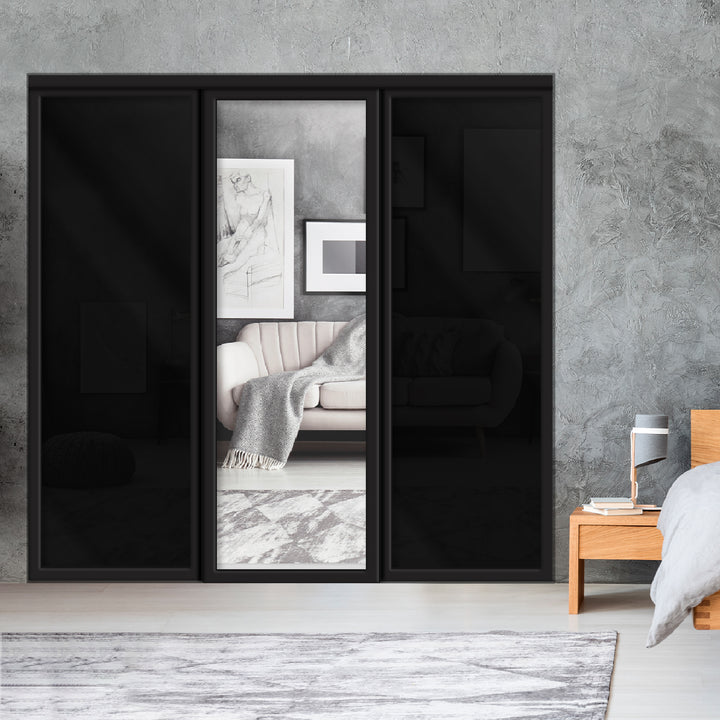 Sliding Bypass Closet Door with Glass & Mirror Panel Inserts MBSD - 3556 - DoorDiscounter