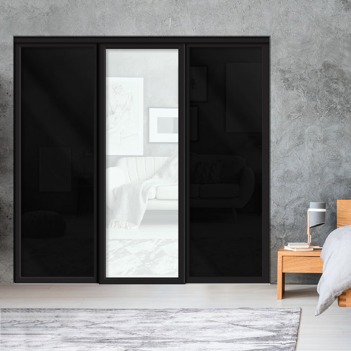 Sliding Bypass Closet Door with Glass & Mirror Panel Inserts MBSD - 3556 - DoorDiscounter