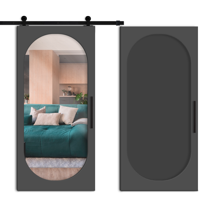 Oval Shape Mirror Sliding Barn Door OSMD - 1348 - DoorDiscounter