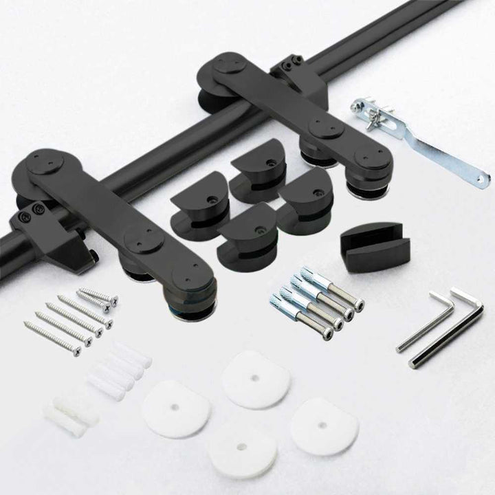 V1000 Carbon Steel Sliding Glass Barn Door Hardware Kit AJGA - 3476 - DoorDiscounter