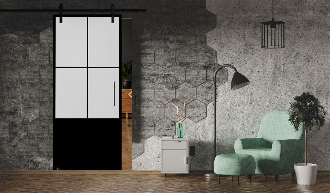 Frameless Industrial Glass Style Sliding Barn Door FIB1 - 1375 - DoorDiscounter
