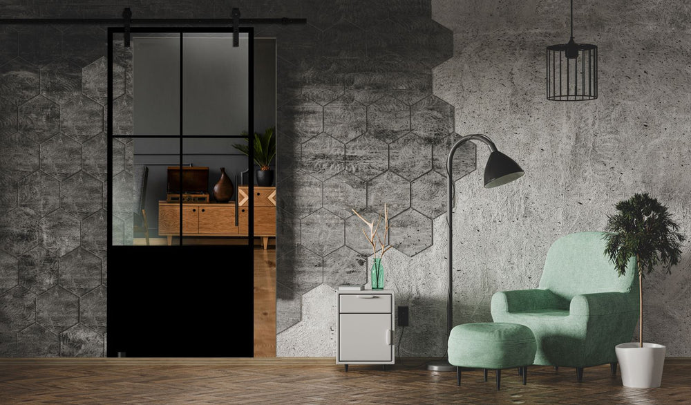 Frameless Industrial Glass Style Sliding Barn Door FIB1 - 1375 - DoorDiscounter