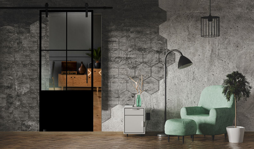 Frameless Industrial Glass Style Sliding Barn Door FIB1 - 1375 - DoorDiscounter
