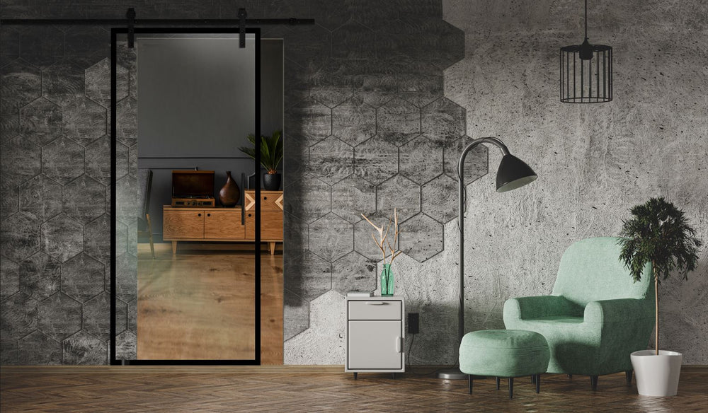 Frameless Industrial Glass Style Sliding Barn Door FIB1 - 1376 - DoorDiscounter