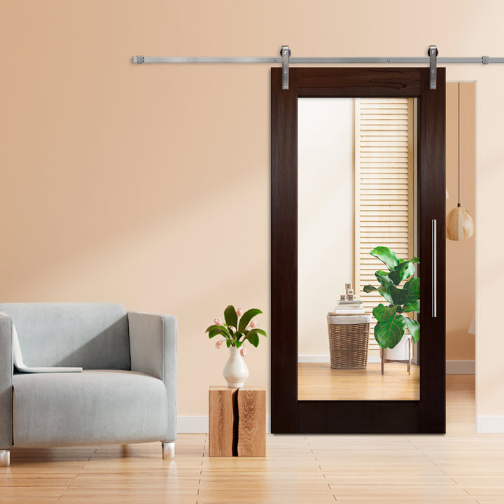 SOLID WOOD MIRROR SLIDING BARN DOOR WITH WITH VARIOUS FROSTED DESING MSFP - 3258 - DoorDiscounter