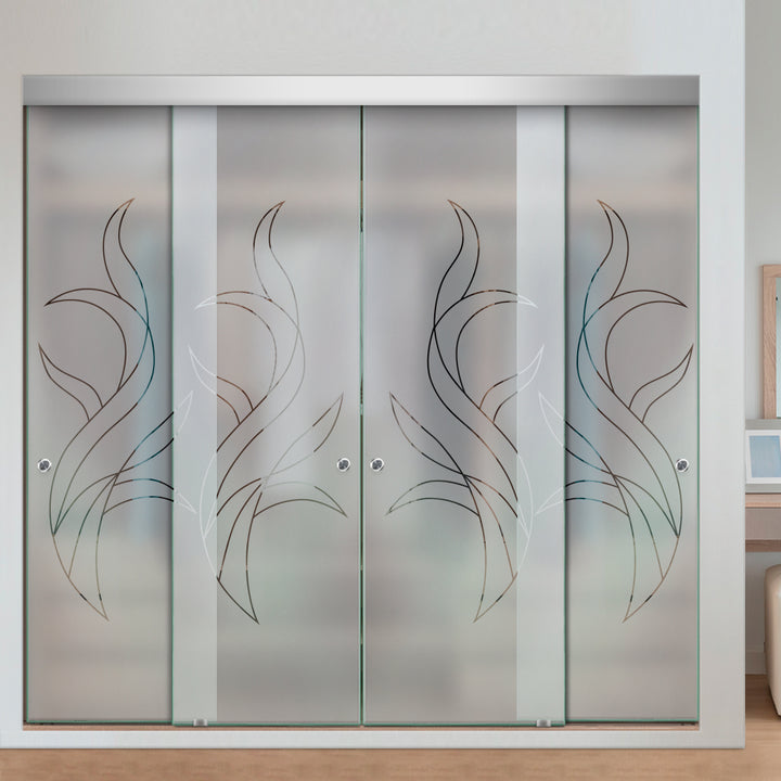 4 PANEL FRAMELESS CLOSET GLASS SLIDING BYPASS DOOR FSG4 - 3203 - DoorDiscounter