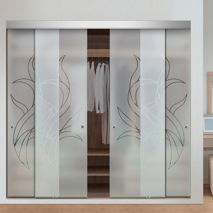4 PANEL FRAMELESS CLOSET GLASS SLIDING BYPASS DOOR FSG4 - 3203 - DoorDiscounter