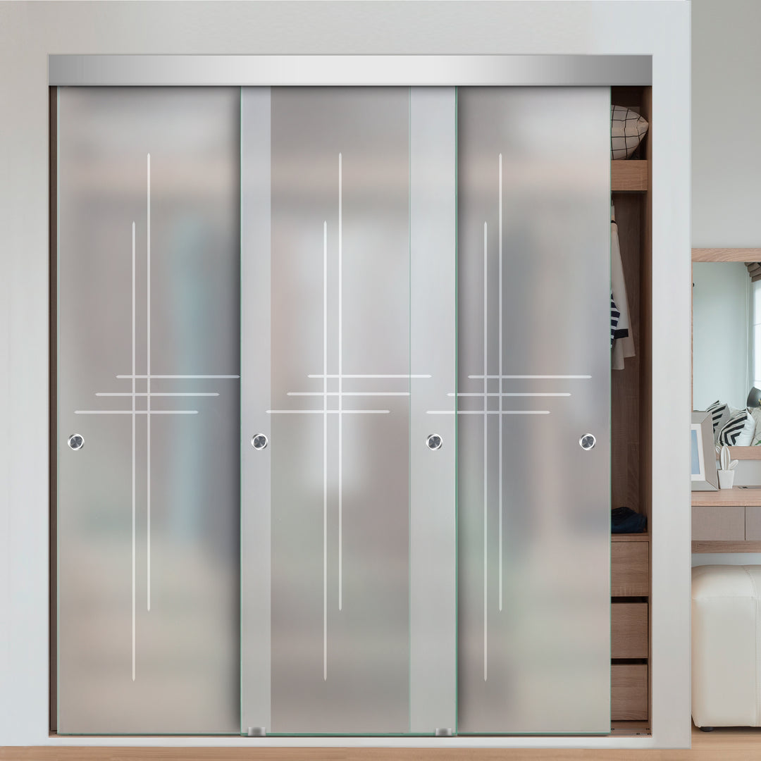 3 PANEL FRAMELESS CLOSET GLASS SLIDING BYPASS DOOR FSG3 - 3116 - DoorDiscounter