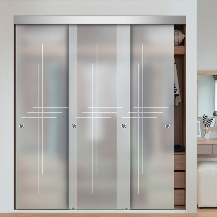 3 PANEL FRAMELESS CLOSET GLASS SLIDING BYPASS DOOR FSG3 - 3116 - DoorDiscounter