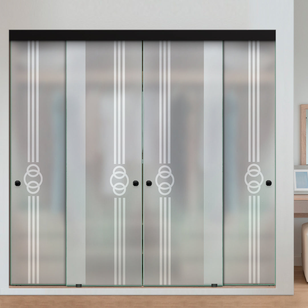 4 PANEL FRAMELESS CLOSET GLASS SLIDING BYPASS DOOR FSG4 - 3210 - DoorDiscounter
