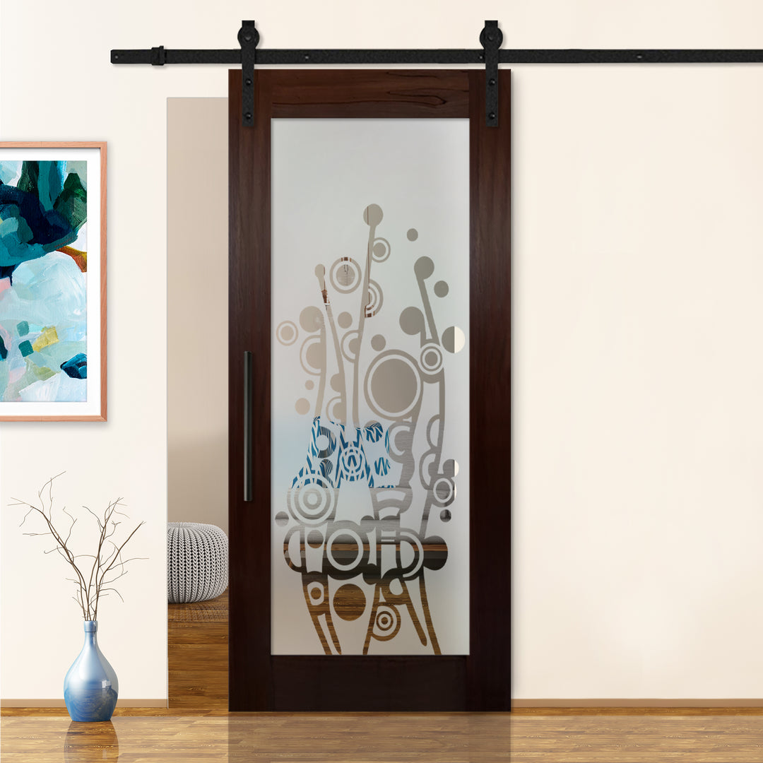 Sliding Barn Door with Frosted Design SBDF - 2394 - DoorDiscounter