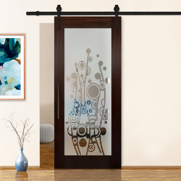 Sliding Barn Door with Frosted Design SBDF - 2394 - DoorDiscounter