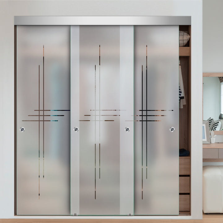 3 PANEL FRAMELESS CLOSET GLASS SLIDING BYPASS DOOR FSG3 - 3116 - DoorDiscounter