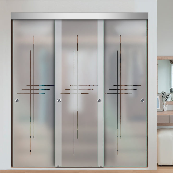 3 PANEL FRAMELESS CLOSET GLASS SLIDING BYPASS DOOR FSG3 - 3116 - DoorDiscounter