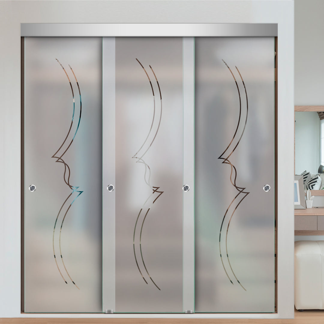 3 PANEL FRAMELESS CLOSET GLASS SLIDING BYPASS DOOR FSG3 - 3123 - DoorDiscounter