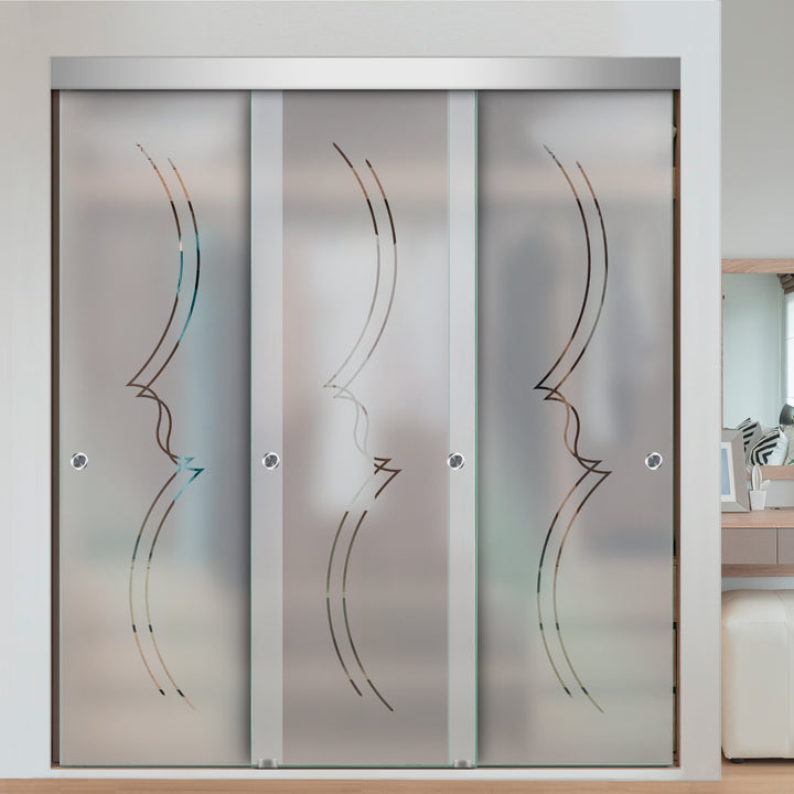 3 PANEL FRAMELESS CLOSET GLASS SLIDING BYPASS DOOR FSG3 - 3123 - DoorDiscounter
