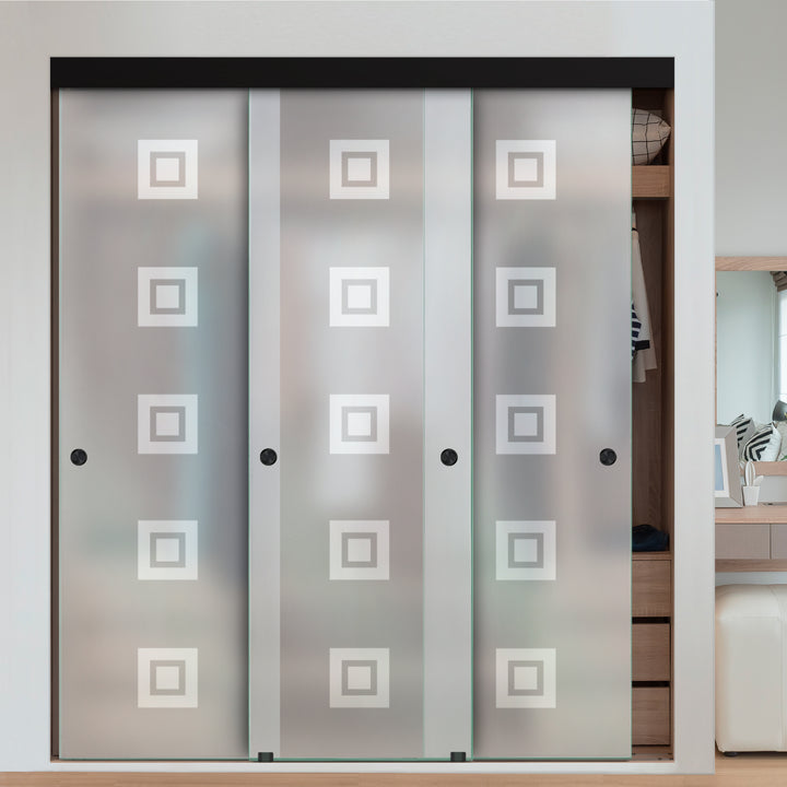 3 PANEL FRAMELESS CLOSET GLASS SLIDING BYPASS DOOR FSG3 - 3522 - DoorDiscounter