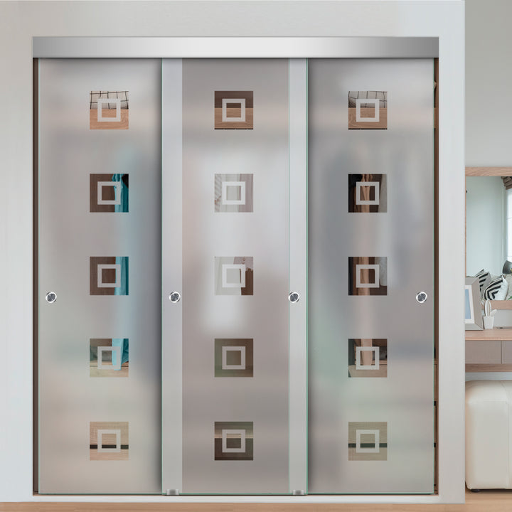 3 PANEL FRAMELESS CLOSET GLASS SLIDING BYPASS DOOR FSG3 - 3522 - DoorDiscounter