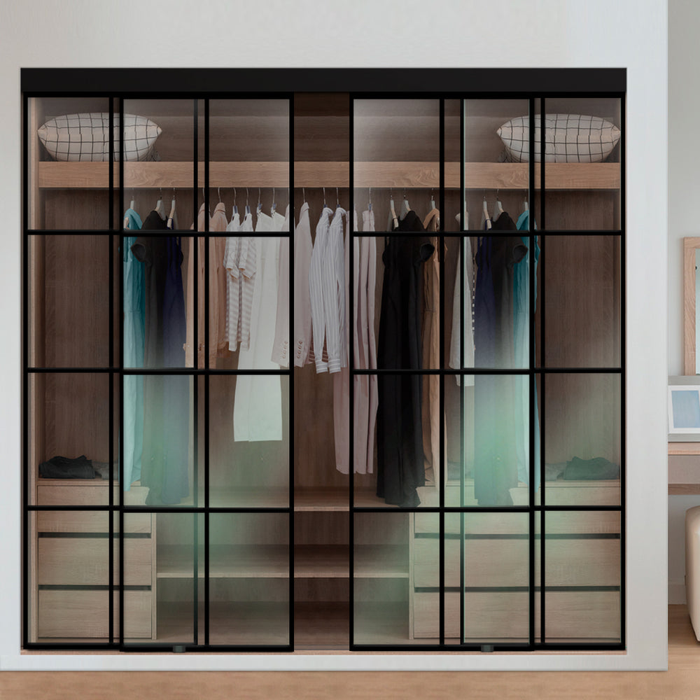 4 PANEL INDUSTRIAL STYLE FRAMELESS CLOSET SLIDING GLASS DOORS IFG4 - 3242 - DoorDiscounter