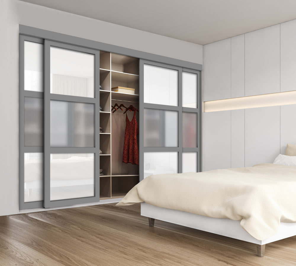 CLOSET DOOR WITH 4 PANEL-  FROSTED AND PAINTED GLASS PANEL SSM4 - 2750 - DoorDiscounter