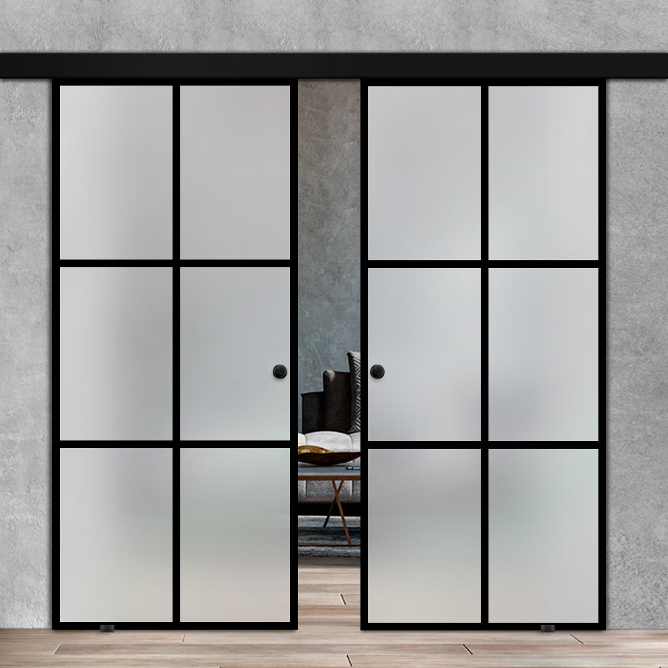 Double Sliding Glass Barn Door  Loft Style A100 LSBD - 3496 - DoorDiscounter