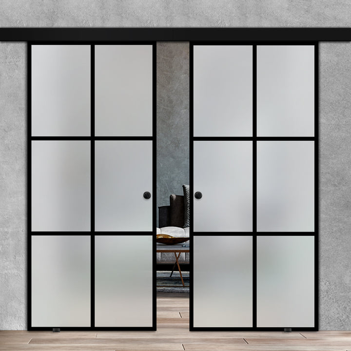 Double Sliding Glass Barn Door  Loft Style A100 LSBD - 3496 - DoorDiscounter