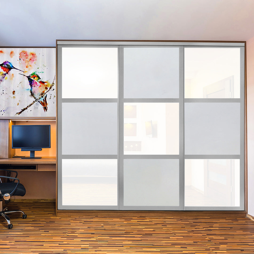 CLOSET DOOR WITH 3 PANEL - FULL-PRIVATE AND WHITE PAINTED GLASS - DoorDiscounter
