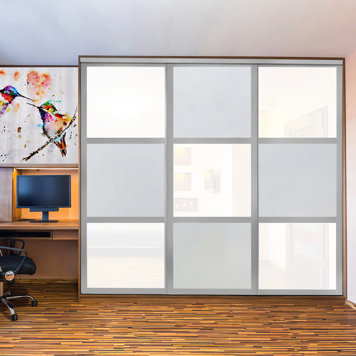 CLOSET DOOR WITH 3 PANEL - FULL-PRIVATE AND WHITE PAINTED GLASS - DoorDiscounter