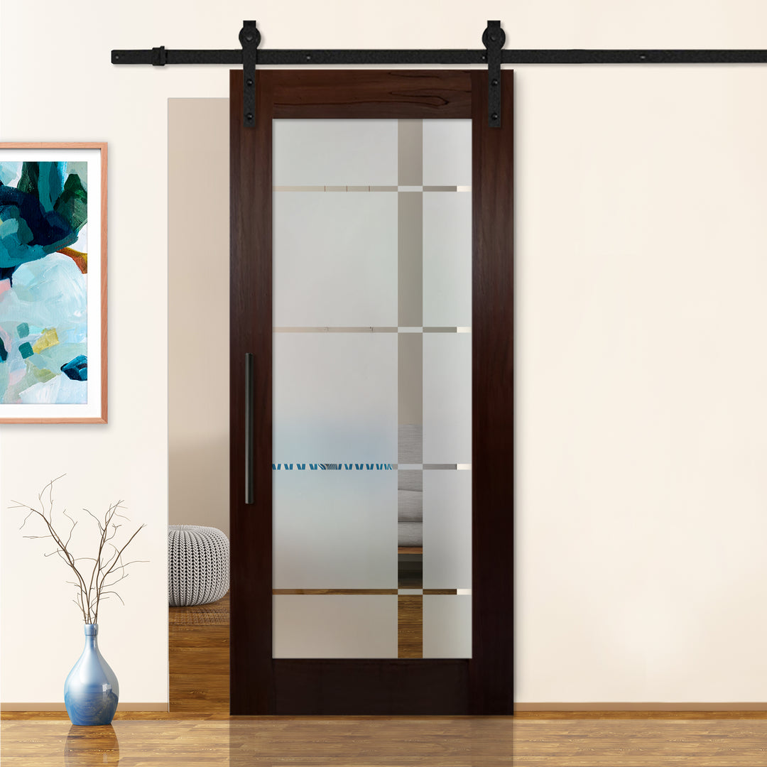 Sliding Barn Door with Frosted Design SBDF - 2404 - DoorDiscounter